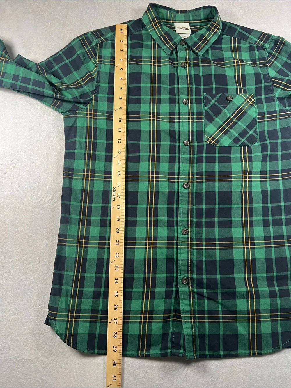 The North Face Mens Green Navy Plaid Button Down Shirt Outdoor Gorpcore Casual